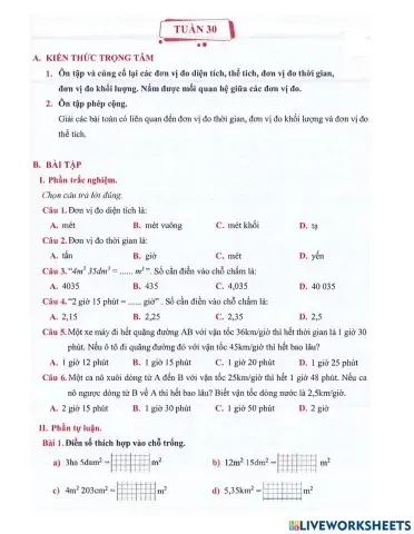 Toán 5 - Tuần 30 Bài tập