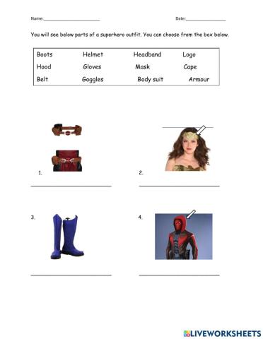 Superhero costume parts