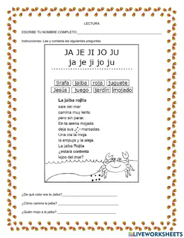Comprensión lectora con ja,je,ji,jo