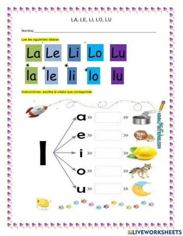 Lectura y escritura de silabas la,le,li,lo,lu