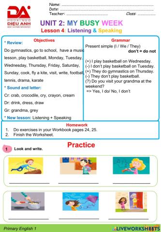 DieuAnh AS2 unit 2: My busy week (L4)