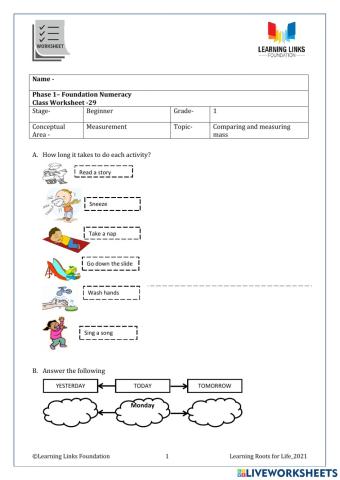 Phase 1– Foundation Numeracy Class Worksheet -29