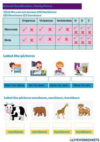 Animal Classification, Family Chores