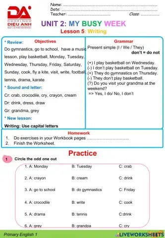 DieuAnh AS2 unit 2: My busy week (L5)