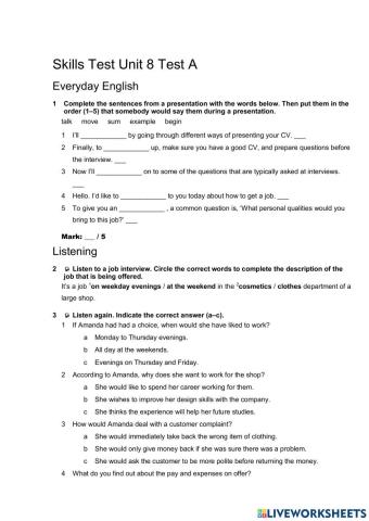 Insight intermediate unit 8 test combined