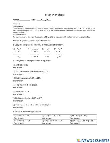 Math Worksheet - 23.3.2021 (1.1 - 1.3)