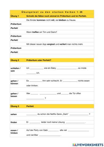 Starke Verben im Präteritum und Perfekt