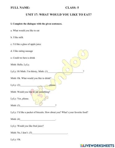 Unit 17: What would you like to eat?