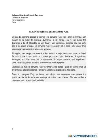 El cap de setmana  عطلة نهاية الاسبوع. نشاط