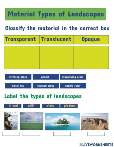 Materials and types of landscapes