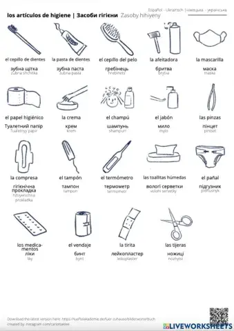 Los artículos de aseo Español - Ucraniano