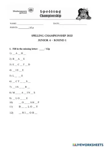 Spelling-J4-Test-Round I