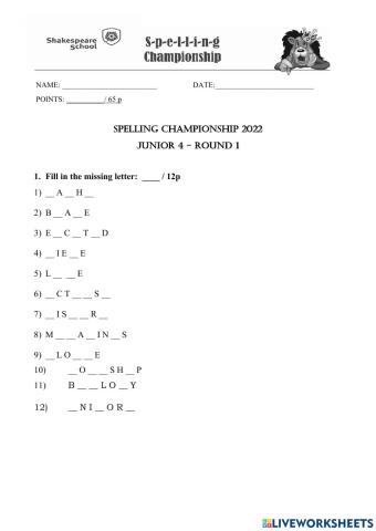 Spelling-J4-Test-Round I