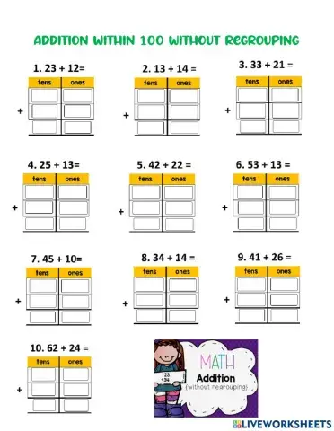 Addition within 100 without regrouping