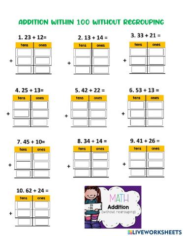 Addition within 100 without regrouping