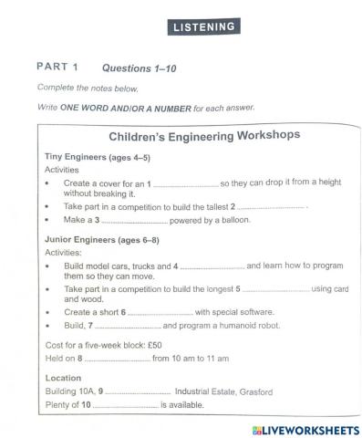 Cam 16: listening TEST 1 part 1 (1-10)