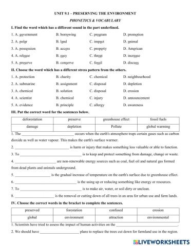 Y10 Unit 9.1 - Phonetics & Vocab (Environment)