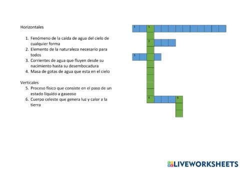 Crucigrama El ciclo del agua