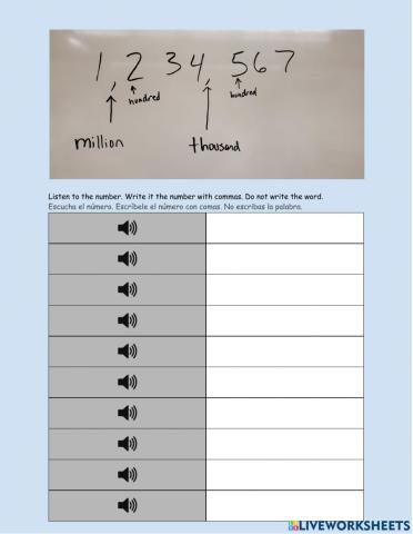 Numbers- Listening and Speaking