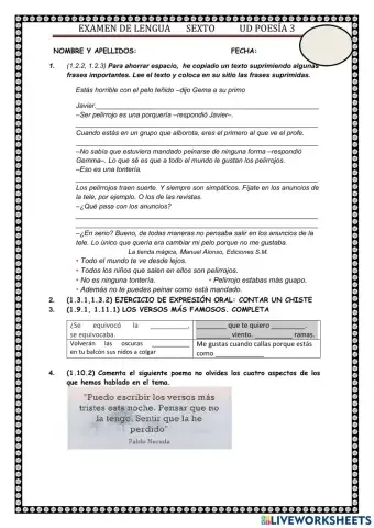 Examen de lengua tema poe 3