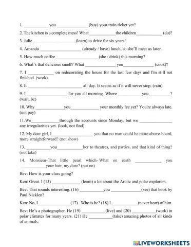 Present perfect and present continuous perfect