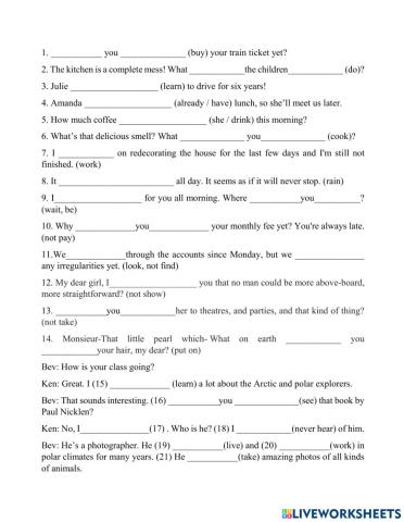 Present perfect and present continuous perfect