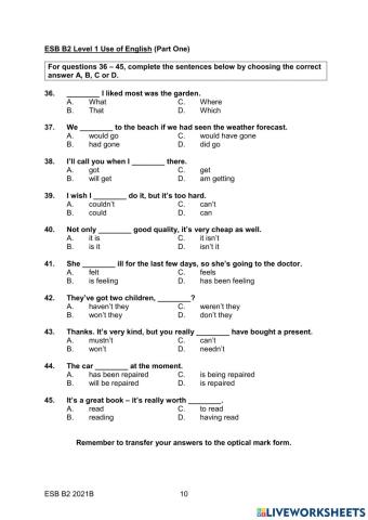 ESB B2 2021B USE OF ENGLISH
