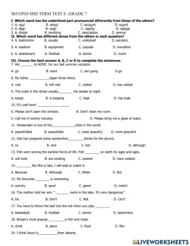 Second mid term test e - grade 7