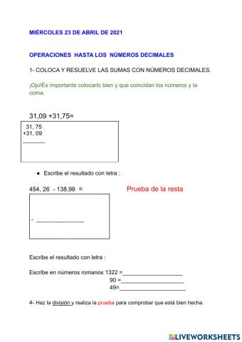 Operaciones hasta los decimales