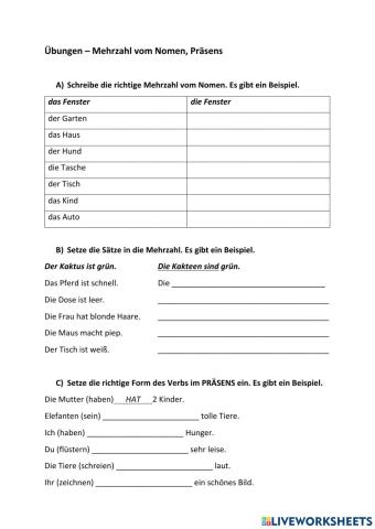 Mehrzahl von Nomen und Sätzen, Präsens konjugieren