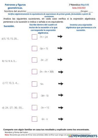Expresiones algebraicas equivalentes -49