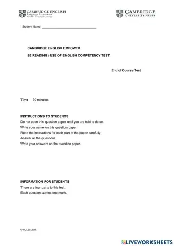 Empower final test b2 reading and use of english