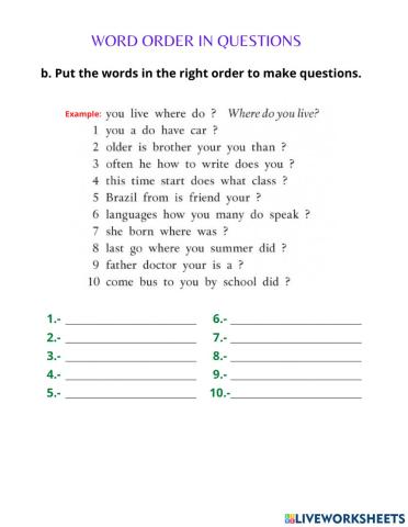 Word order in questions