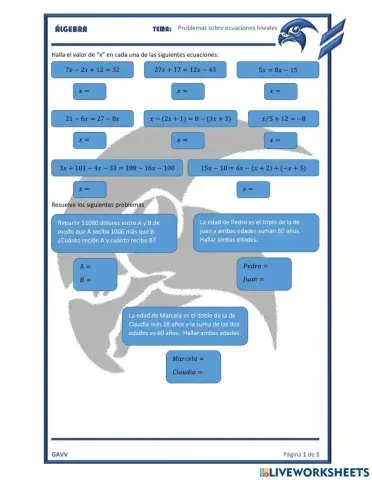 Problemas relacionados con ecuaciones lineales