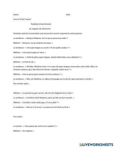 Au magasin de vetements