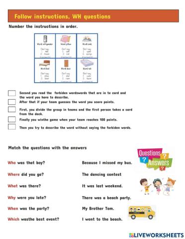 Instructions Wh Questions in past