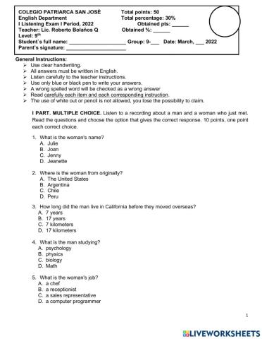 9TH FIRST TEST, FIRST TERM. 
