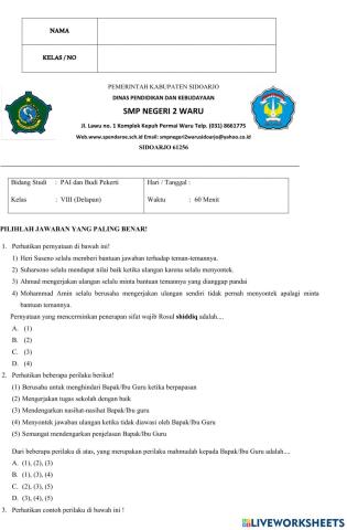 Pts pai kelas 8 genap