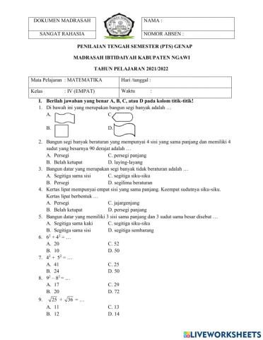 Pts genap matematika kelas 4