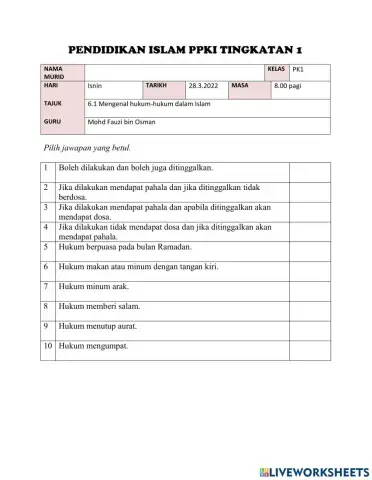 Hukum-hukum Dalam Islam