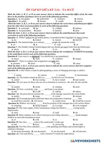Ôn giữa kỳ 2 - 10 cũ - part 1