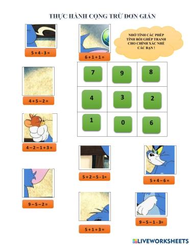 Bài tập ghép tranh-cộng trừ đơn giản