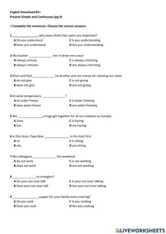 Form 5 English Present Simple and Continuous (page 9)