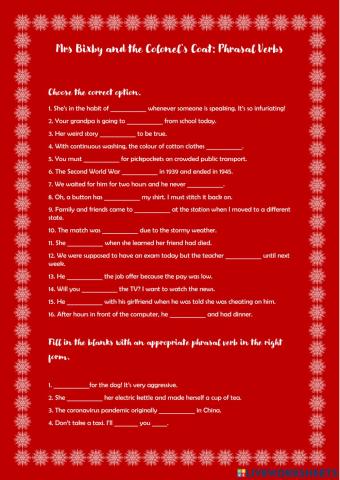 Phrasal verbs from Mrs Bixby video quiz