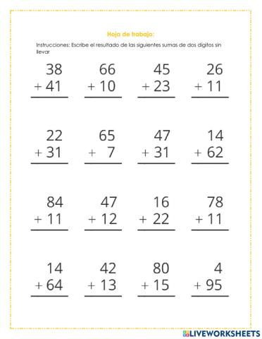 Sumas de dos cifras