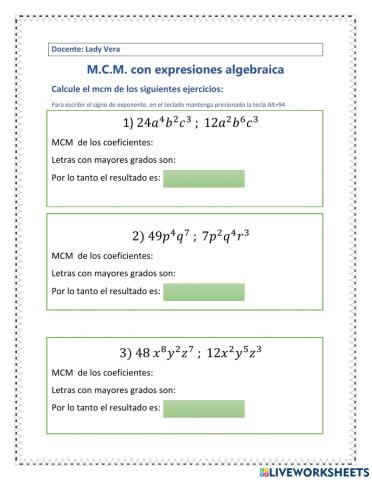 MCM EXPRESIONES ALGEBRAICAS