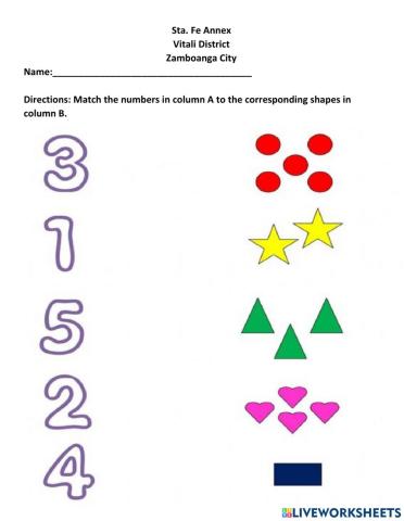 Matching numbers and shapes