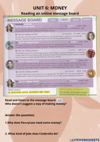 Form 2 Unit 6: Reading an online message board