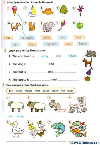 Number, color, farm animals