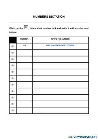 Numbers dictation 100-10.000